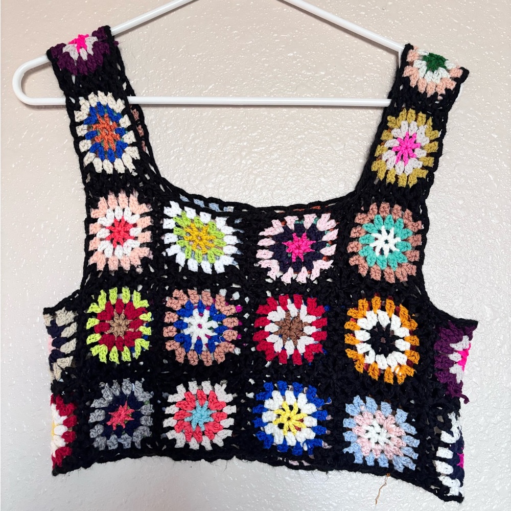 Colorful Crochet Granny Square Women's Crop Top - Picture 2 of 3